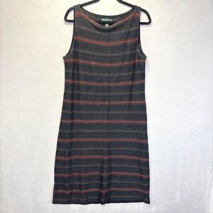 Vintage Lauren Ralph Lauren 100% Linen Midi Dress Womens XL Black Red Striped
